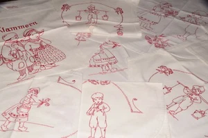 9 tlg. Set Alte Leinen Tischdecke, Beutel, Küchen-Set, handbestickt rot (7765) - Bild 1 von 12