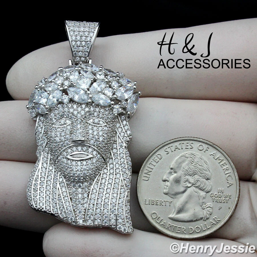 PLATA ESTERLINA 925 BAGUETTE HELADA CIRCONITA CHAPADO EN ORO/PLATA COLGANTE CARA DE JESÚS*AP331 Foto 1 de 1