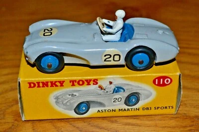 Vintage Dinky Toys No 110 Aston Martin DB3 Sports Car; VGC; Colour coded box - Image 1 of 4