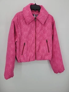 Urban Outfitters Coat Womens Medium Pink Femme Peace Sign Embossed Cropped Y2K - Picture 1 of 9