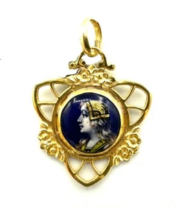 ANHÄNGER 18 KARAT GOLD - Portrait Email - Bardonnaud Limoges - 1,69 g - Bild 1 von 2