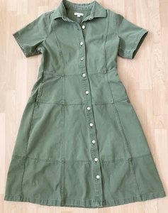 Free Assembly Women’s L Paneled Dress Green Pockets Button Up 100% Cotton - Picture 1 of 5