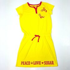 Sugar Sweet Couture Girls Ruched Dress Sz M 10/12 Yellow Hearts Peace Love Euc