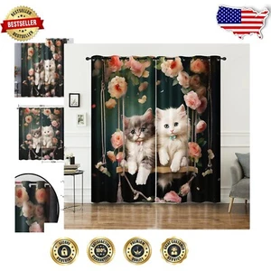 Adorable Cat-Themed Blackout Curtains - 2 Panel Microfiber Drapes, Grommet Style - Picture 1 of 9