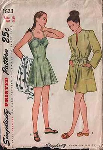 VTG 1946 Simplicity Sewing Pattern - BATHING SWIM SUIT & BEACH COAT - Bust 36 - Picture 1 of 3