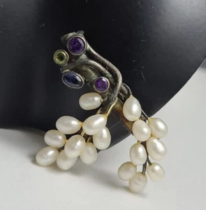 Beautiful Sterling Silver Amethyst Sapphire Peridot Pearl Pendant - Picture 1 of 9