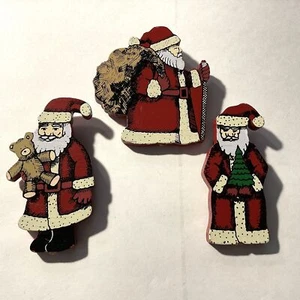 Vintage Holz Weihnachtsmann Weihnachtsmagnete 3 Stück Set Weihnachtsmann - Bild 1 von 2