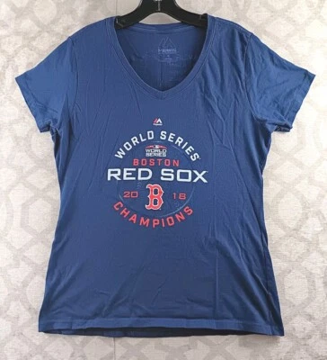 Boston Red Sox Shirt Womens Medium Blue Short Sleeve 2018 Champions Majestic - Image 1 of 4