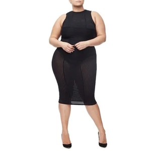 Vestido midi ajustado negro Good American 5 talla 2X Be Sheer Now ceñido al cuerpo - Imagen 1 de 4