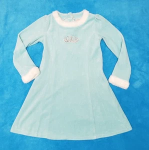 Gymboree Girls Unicorn Princess Dress Size 8 Blue Plush W White Fur Trim & Crown - Picture 1 of 9