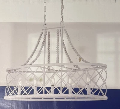 Progress Bisset 5-Light Chandelier White Coastal Wood Bead Open Box - Image 1 of 4