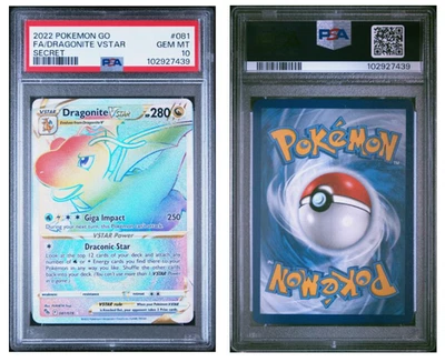 2022 Pokémon GO Dragonite VSTAR Full Art Rainbow Secret Rare 081/078 PSA 10 - Image 1 of 3