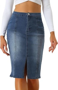 Women's XL High Waist Denim Pencil Skirt - Stretch Bodycon, Below Knee - Picture 1 of 6
