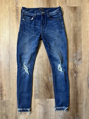 Express Jeans Womens 2 Mid Rise Skinny Ankle Legging Denim Distressed Stretch - Image 1 of 4