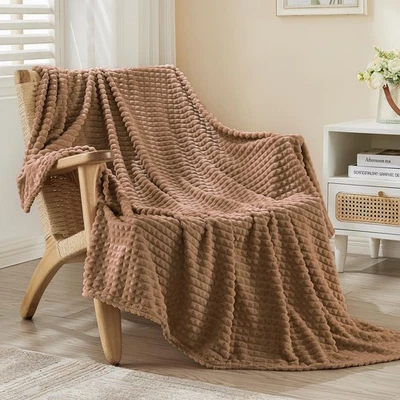 Manta de lana tamaño doble franela de lujo para sofá cama felpa suave rejilla geométrica Foto 1 de 4