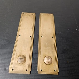 Paar Messing / Bronze DRÜCKERPLATTEN Art Deco Parthenon Architektur Türbeschlag - Bild 1 von 7