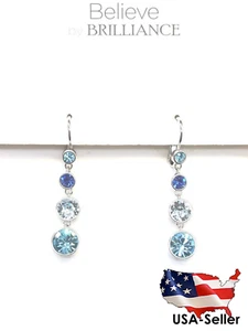 Believe By Brilliance Ohrringe fein versilbert echt Kristall 4 Steine blau - Bild 1 von 12