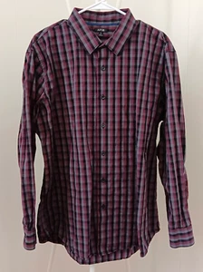 Uomo Apt. 9 Camicia viola e nera a quadri manica lunga con bottoni taglia XL - Foto 1 di 4