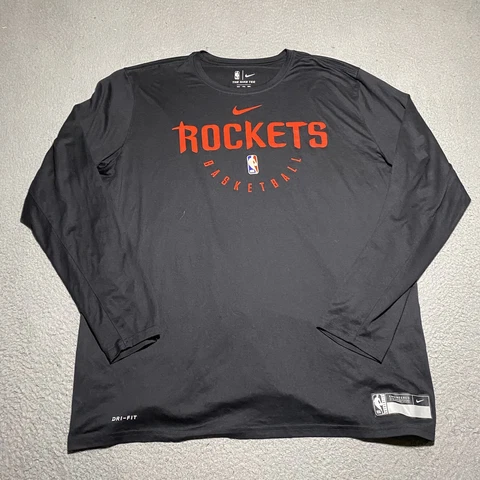 Houston Rockets Nike Basketball Warm Up T Shirt Mens 2XLT Black Long Sleeve Cover
