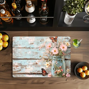 Flowers n Mason Jar, 11x8" Tempered Glass Cutting Board, Sublimated, (cut239) - Picture 1 of 2