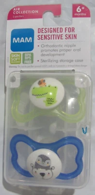 Chupete MAM Air Collection Piel Sensible Blanco Perro y Cocodrilo Verde 2 paquetes 6+m Foto 1 de 2