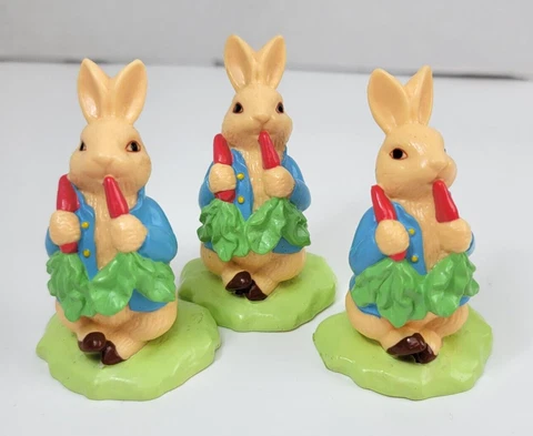 3 Beatrix Potter Peter Rabbit Figurines Plastic Cake Toppers FW & Co. Carrot 3" Cover