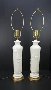 Pr Art Nouveau VTG cream White 1930s 40s rare PORCELAIN vine GLAM Boudoir LAMPS - Picture 1 of 13