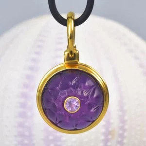 Pendant Lotus Carved Amethyst Gemstone & 18K Gold Vermeil Sterling Silver 9.58 g - Picture 1 of 9