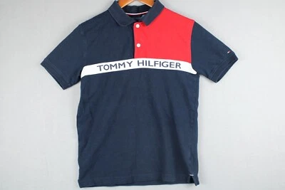 Tommy Hilfiger Color Block Spell Out Polo Blue Red Medium (12/14) Casual Wear - Image 1 of 4