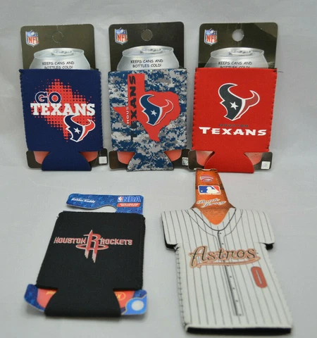 5 Coozie Lot Houston Texans, Rockets, Astros Can Koozie NFL NBA MLB License Cover