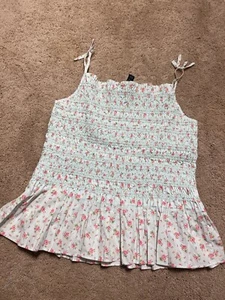 Polo RALPH LAUREN Kids Poplin Smocked Tie Tank TOP Mint Floral CAMISOLE 16 NWT - Picture 1 of 6