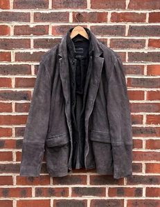 All Saints Mens SURVEY Leather Blazer Jacket XXL 2XL Grey Biker Bomber Suede - Picture 1 of 17