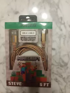 NEW! Minecraft USB-A to Lightning Steve 6ft Fast Charge Cable MFi-Certified RARE - Picture 1 of 2