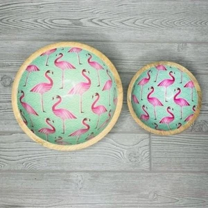 2 decorative wooden bowls with flamingo inside detail ( 🚫food ) tropical decor - Picture 1 of 8