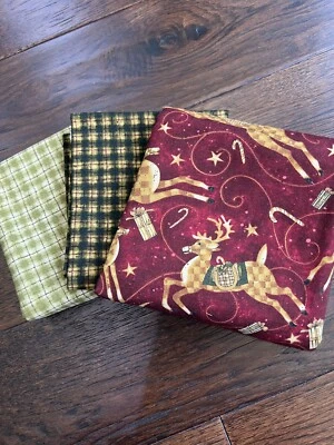 Benartex Christmas Treasures Susan Winget Reindeer Over 2 Yards Total Vintage - Image 1 of 4