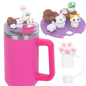 Cat Acrylic Lids Charms with Funny Tumbler Straw Plug for Stanley 40oz Tumbler - Picture 1 of 12