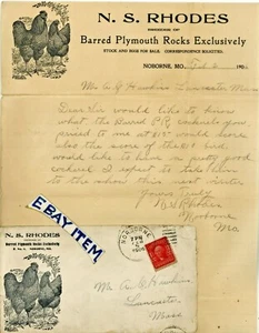 1906 LETTERHEAD Norborne Missouri N S RHODES Barred Plymouth Rocks CRIADOR DE - Imagen 1 de 1