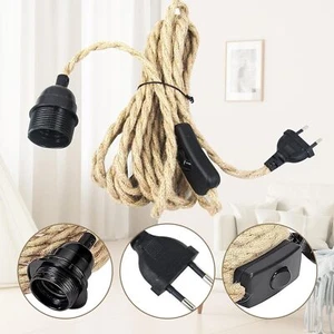 E27 Lampenfassung Pendelleuchte mit Stecker 4,5M Lampe Seil Hanfseil Textilkabel - Bild 1 von 17