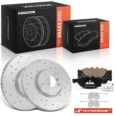 Front Drilled Brake Rotor & Ceramic Brake Pads for BMW 528i 535i GT 550i 740Li - Image 1 of 4