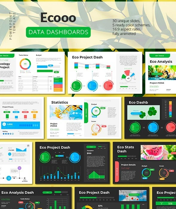 Eco Data Dashboards PowerPoint Presentation Template - Image 1 of 4