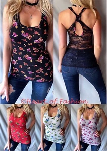 Camiseta sin mangas para mujer junior floral transparente de encaje recorte sin mangas Racerback - Imagen 1 de 19