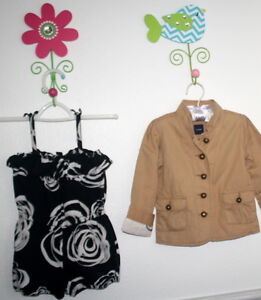 BABY GAP HAVANA Cantina Floral Black Ivory Romper & Khaki Jacket Girl Size 4