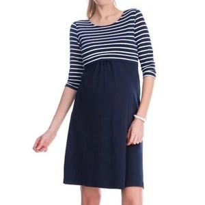Seraphine Women's Navy Stripe3/4 Sleeve Nautical Simone Dress Maternity Sz 14 - Picture 1 of 9