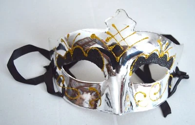 NEW Shiny Silver Metal Plastic Eyeshadow Masquerade Mask Eye Gothic Halloween UK - Image 1 of 3