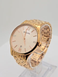 Bulova 97S113 Rose Gold Tone Pink MOP Dial Diamond Accents Womens Watch - Picture 1 of 22