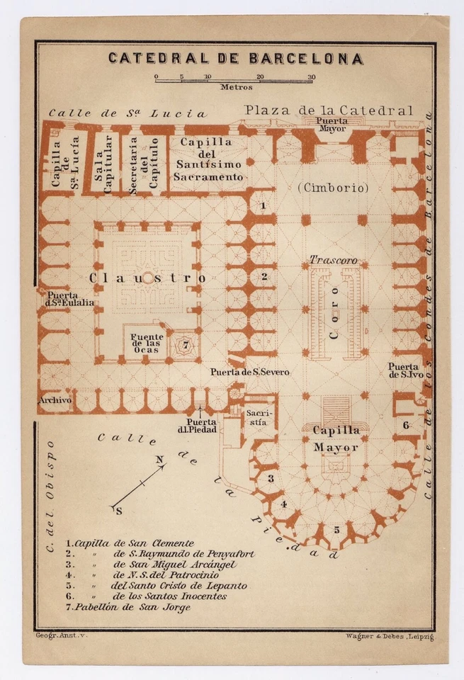 1913 PLANO ANTIGO ORIGINAL DA CATEDRAL DE BARCELONA / CATALÔNIA DE BARCELONA / ESPANHA - Imagem 1 de 3
