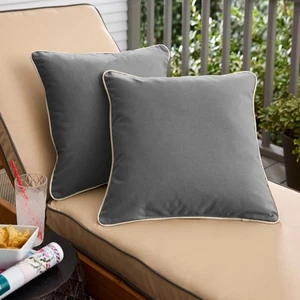 Charcoal Grey with Ivory Corded Indoor/ Outdoor Pillow Set Charcoal Grey with Iv - Picture 1 of 27
