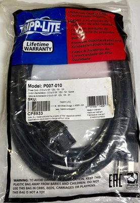 NEW Tripp Lite P007-010 Heavy Duty Power Cord, C13 to 5-15P, 125V, 15A, 10ft - Image 1 of 4
