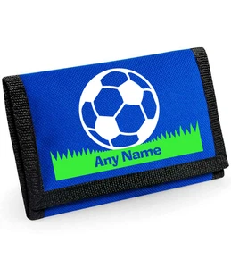 Football on Grass Personalised BLUE Boys Kids Ripper Wallet With Coin Holder - Picture 1 of 5