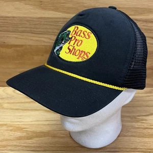 Bass Pro Shops Hat Black Yellow Rope Mesh Trucker Snapback Gone Fishing Cap - Picture 1 of 9